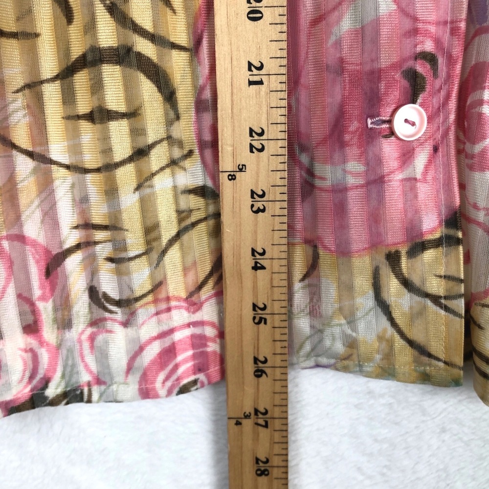 VTG 70s Montgomery Ward Floral Striped Sheer Blouse Women's Sz M‎ Pink Button Up - Picture 7 of 10